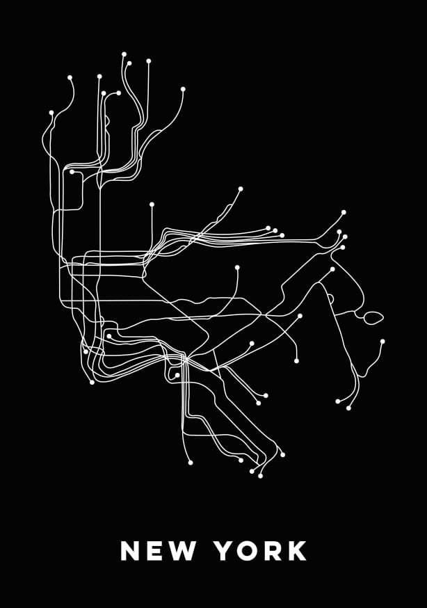 Quadro Mapa Metrô New York Preto - Obrah | Quadros e Posters para Transformar a Parede