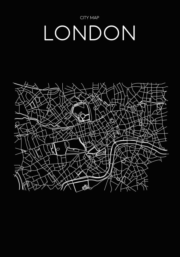 Quadro Mapa Minimalista London Preto - Obrah | Quadros e Posters para Transformar a Parede