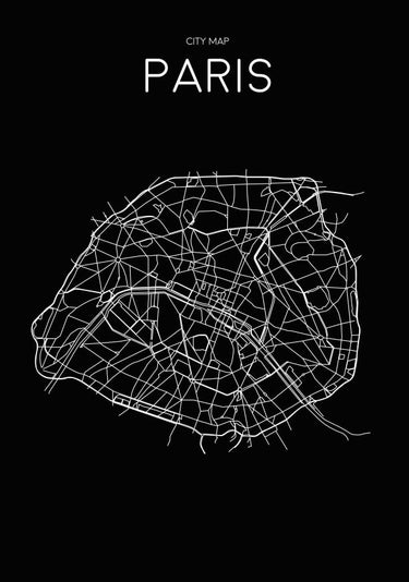 Quadro Mapa Minimalista Paris Preto - Obrah | Quadros e Posters para Transformar a Parede