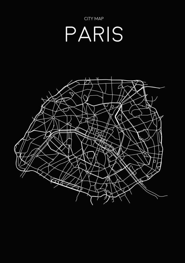 Quadro Mapa Minimalista Paris Preto - Obrah | Quadros e Posters para Transformar a Parede