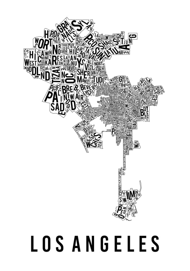 Quadro Mapa Tipográfico Los Angeles Branco - Obrah | Quadros e Posters para Transformar a Parede