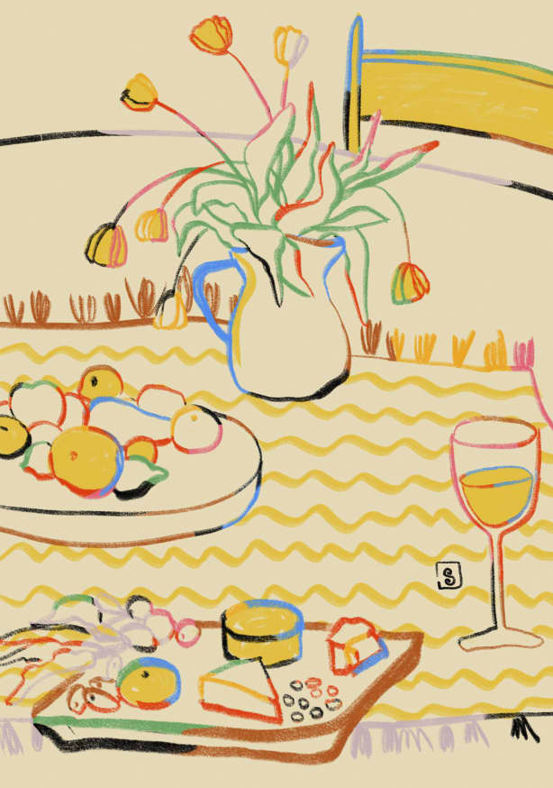 Quadro Yellow Tulips, Wine and Cheese