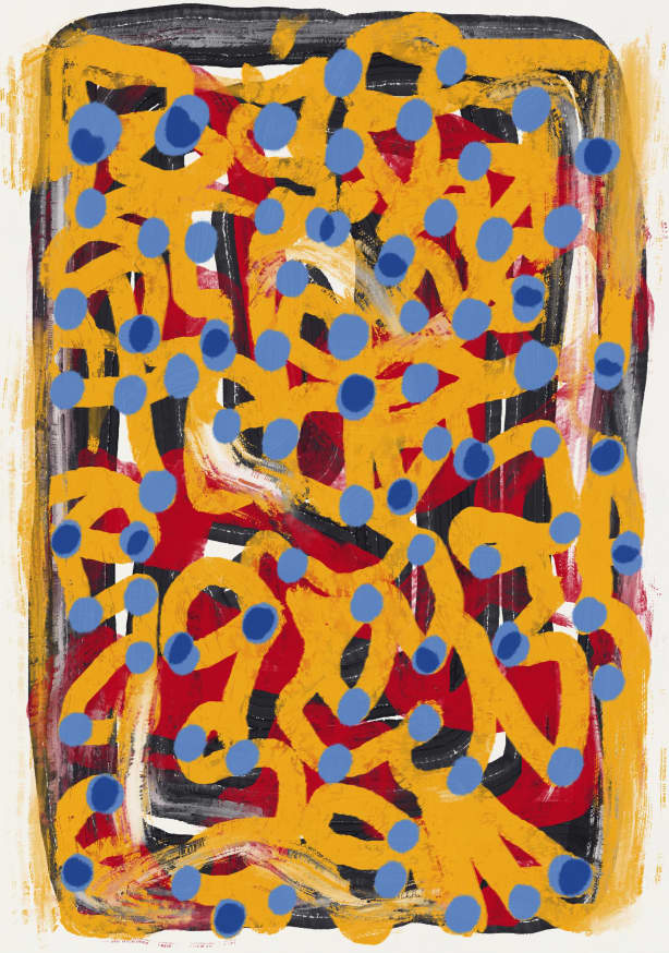 Quadro Yellow Dotted Line Art Abstract Blue Polka Dot