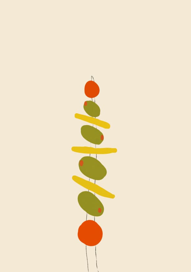 Quadro A Skewer With Olives And Tomatoes