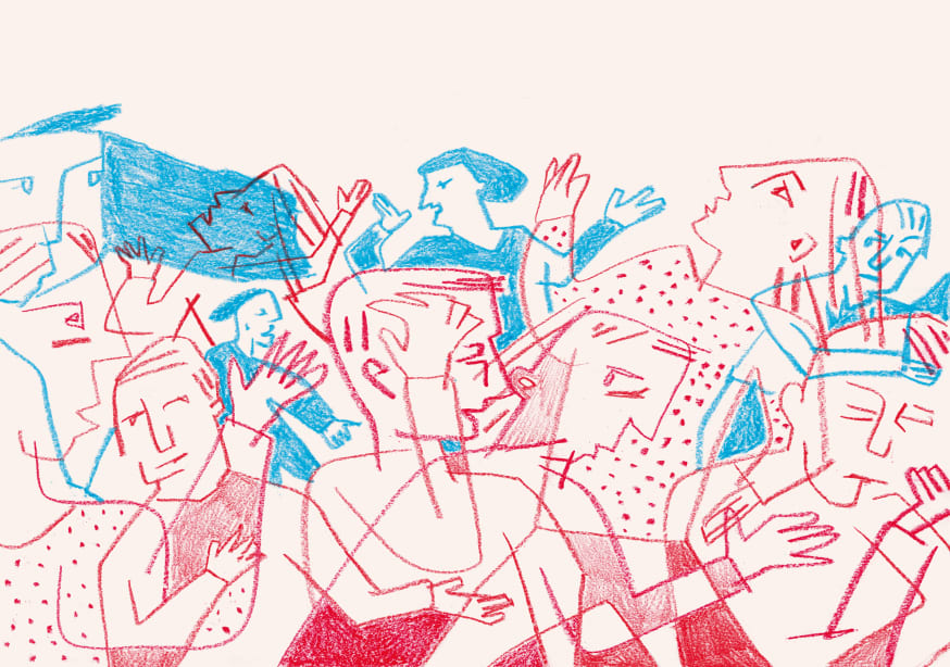 Quadro Expressive Figures In Red And Blue I