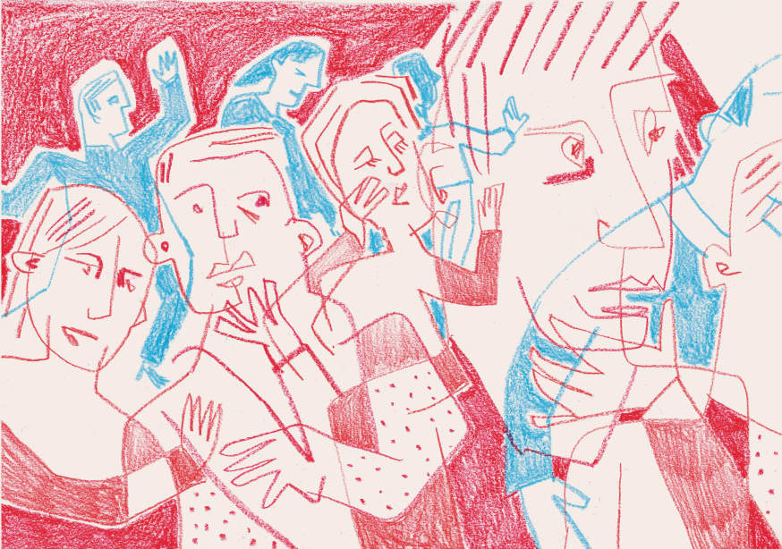 Quadro Expressive Figures In Red And Blue II by Catalina Somolinos