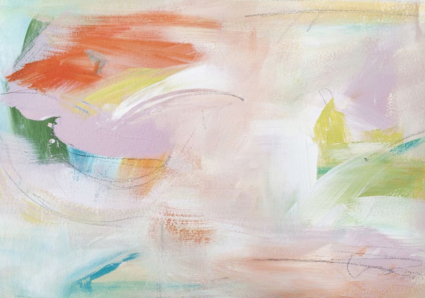 Quadro Dynamic Brushstrokes Of Orange Green And Purple
