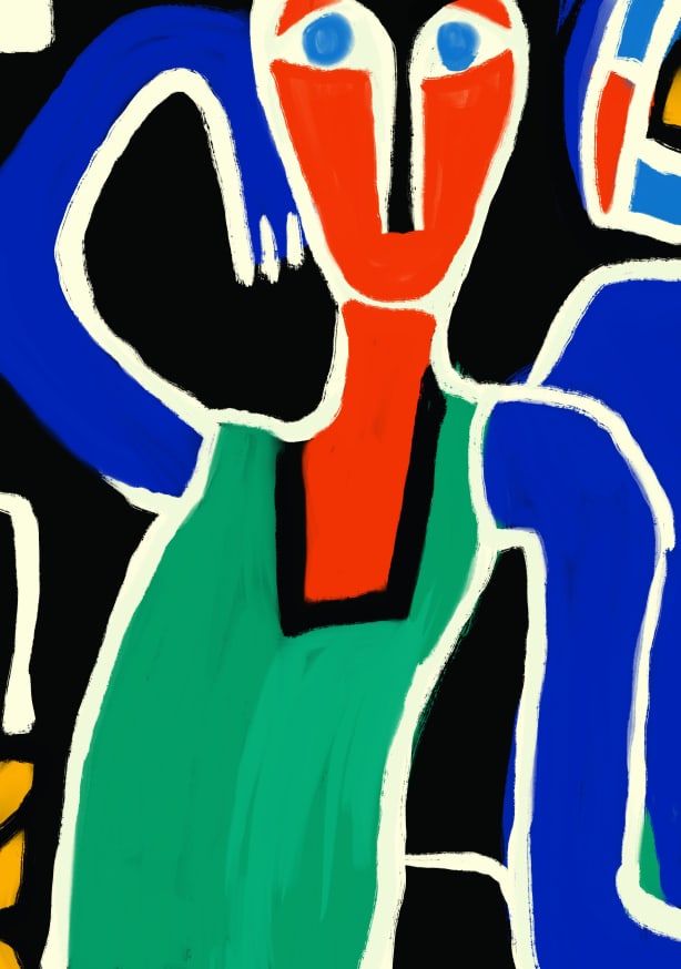 Quadro Stylized Figure with a Red Face and Blue Eyes