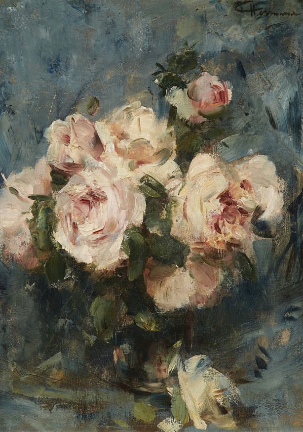 Quadro Still Life With Roses In A Glass Vase By Charles Hermans