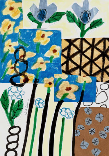 Quadro Yellow And Blue Abstract Floral Collage