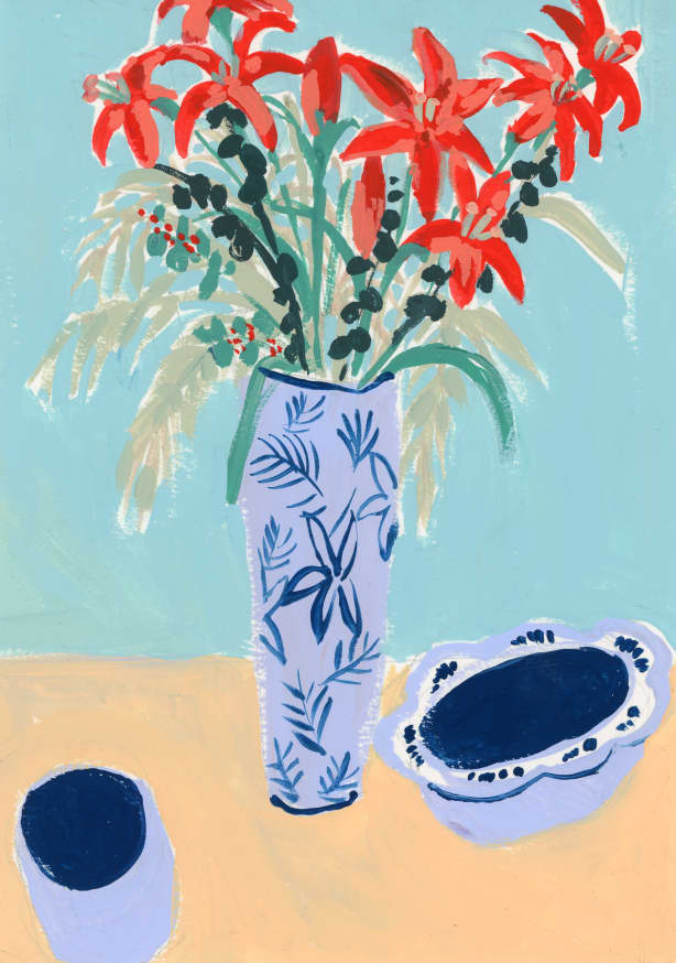 Quadro Flowers  and Blue Ceramics