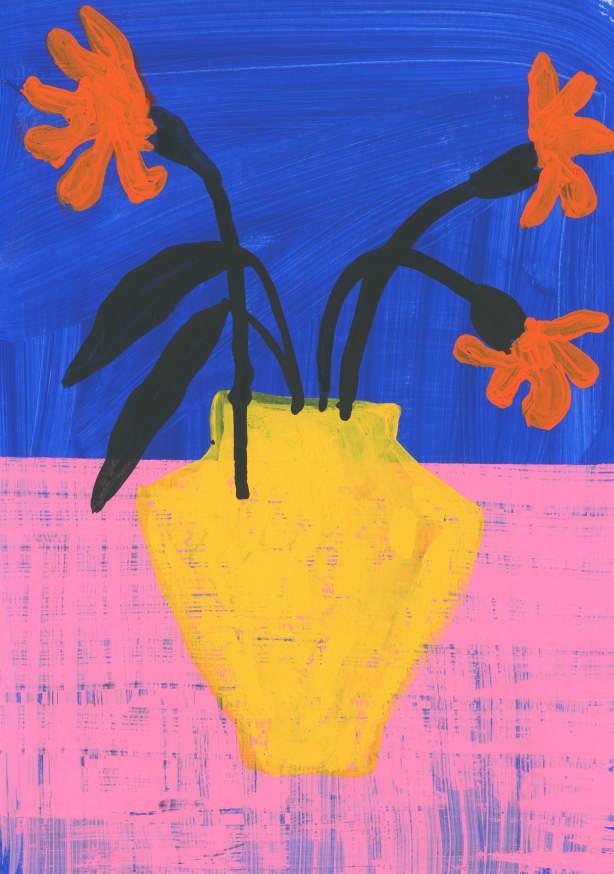 Quadro Three Flowers in a Yellow Vase