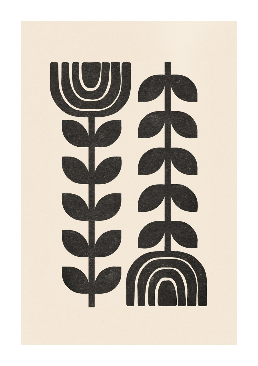 Quadro Black and Beige Scandinavian Flowers