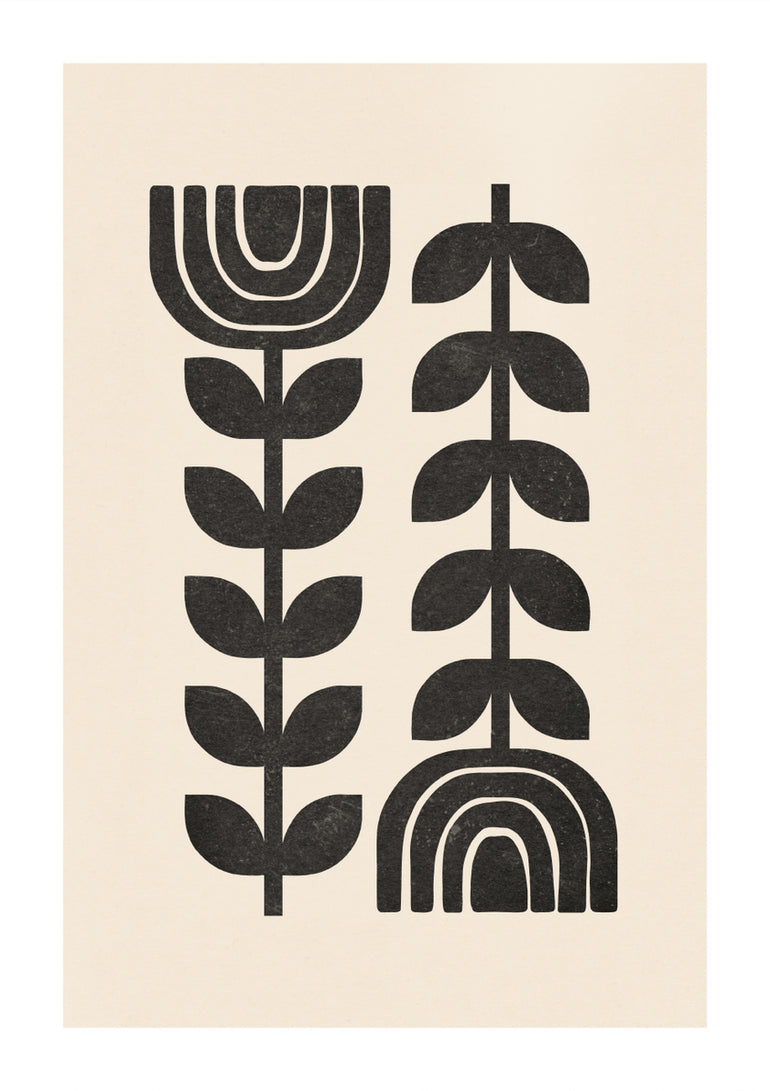Quadro Black and Beige Scandinavian Flowers