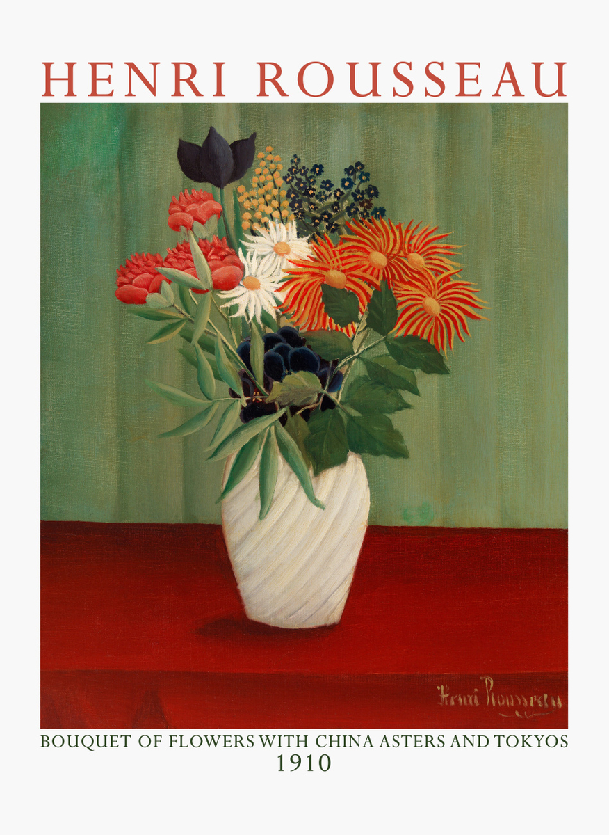 Quadro Bouquet of Flowers with China Asters and Tokyos By Rousseau