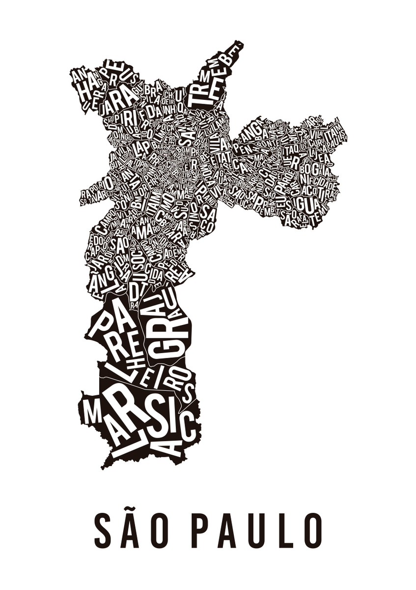 Quadro Mapa Tipográfico São Paulo Branco