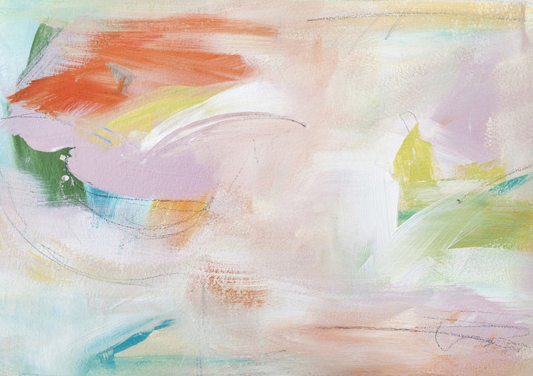 Quadro Dynamic Brushstrokes Of Orange Green And Purple