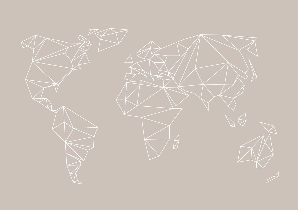 Quadro Geometrical World Map Beige Greige Creme