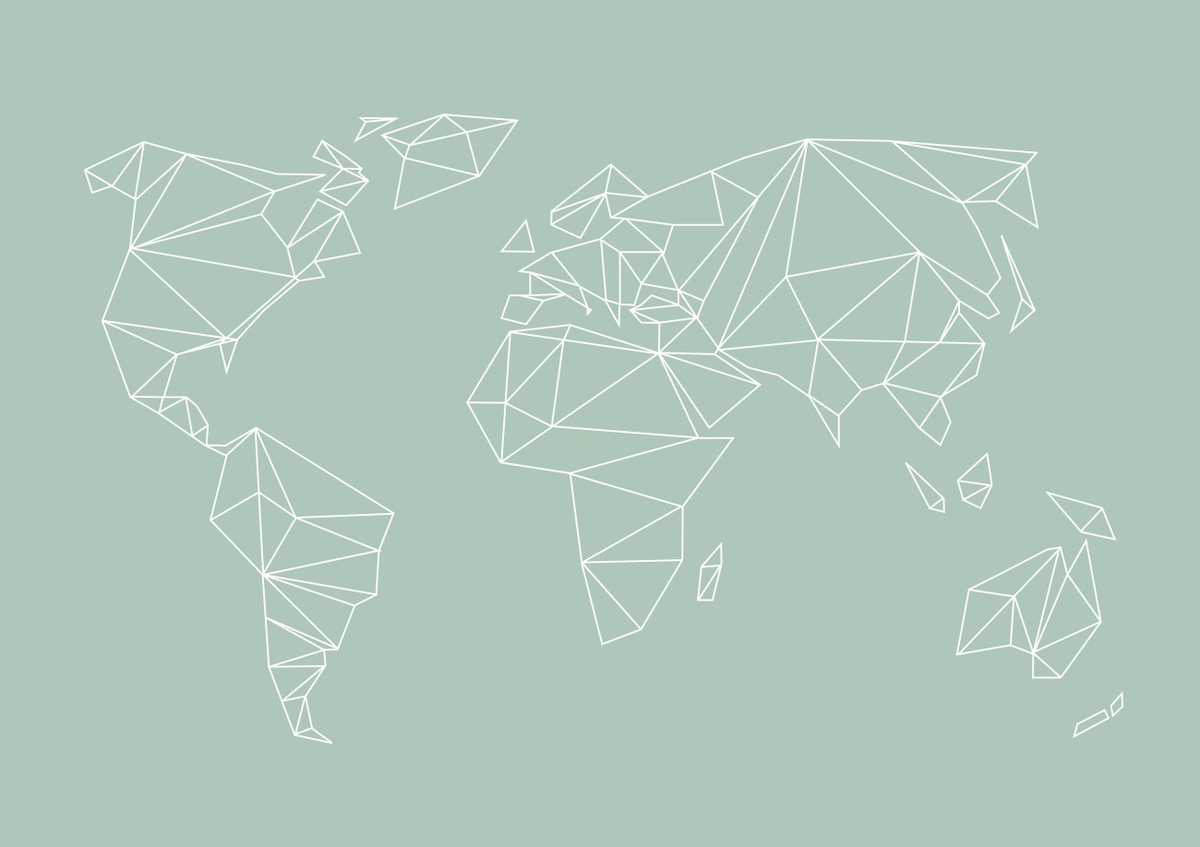 Quadro Geometrical World Map Pastel Sage Green