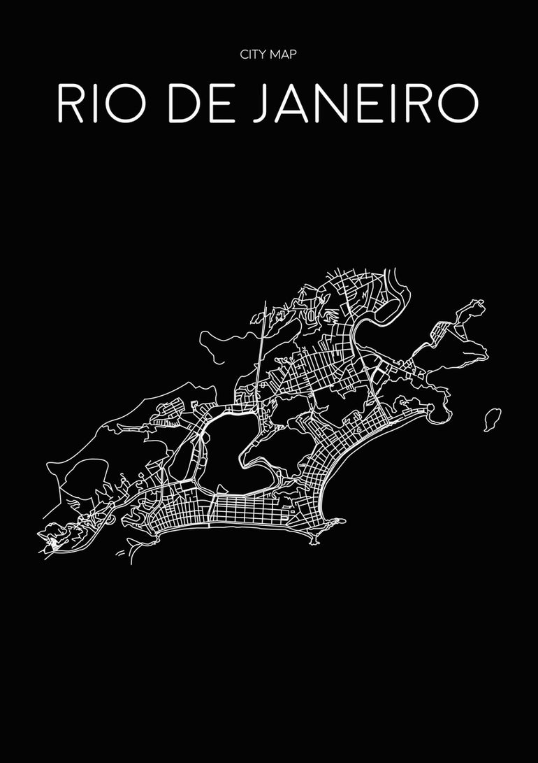 Quadro Mapa Minimalista Rio de Janeiro Preto