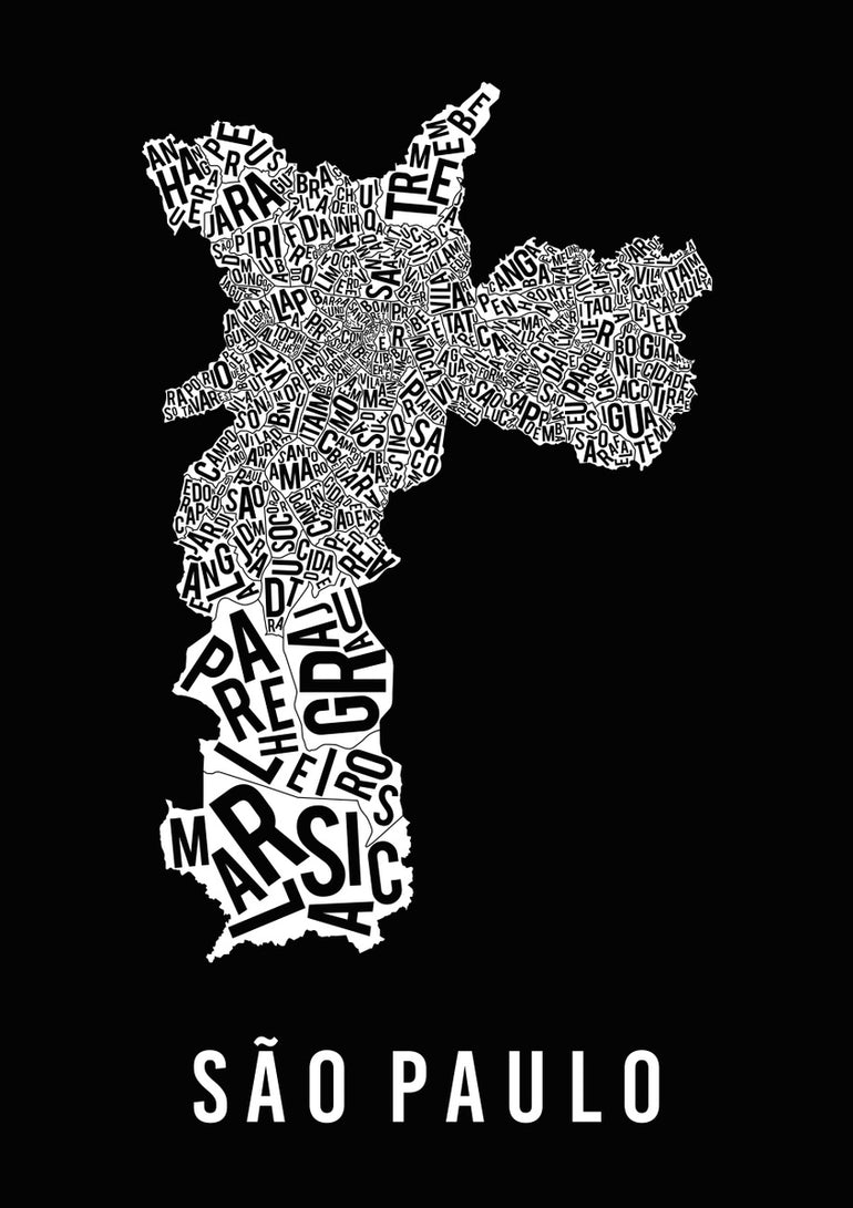 Quadro Mapa Tipográfico São Paulo Preto