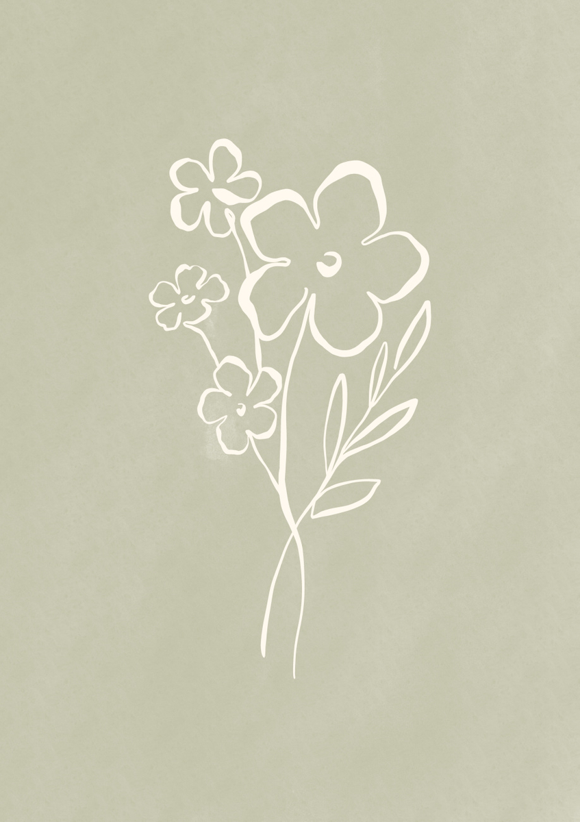 Quadro Sage Green Line Flower 3
