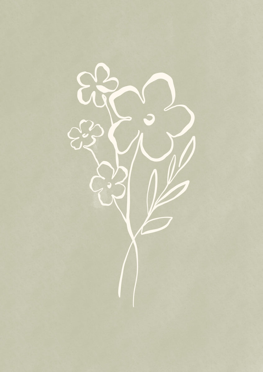 Quadro Sage Green Line Flower 3