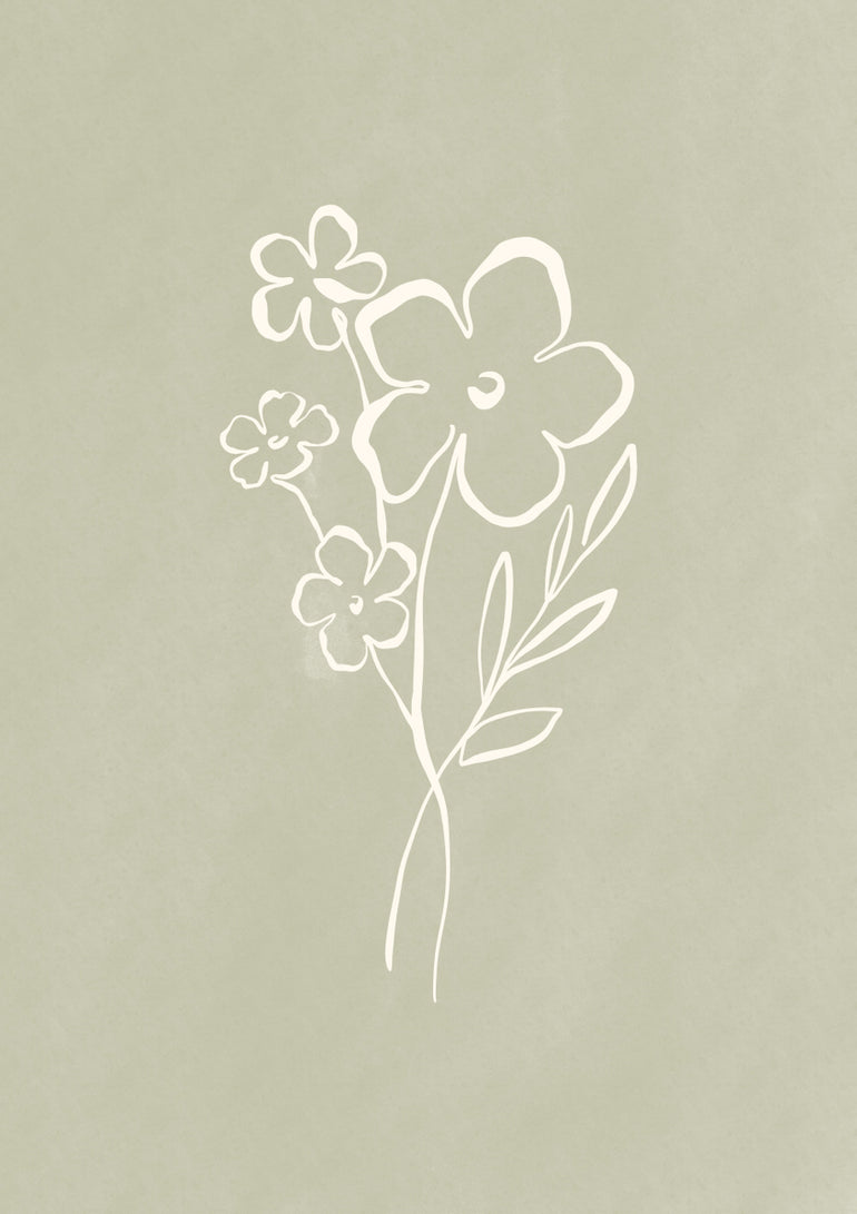 Quadro Sage Green Line Flower 3