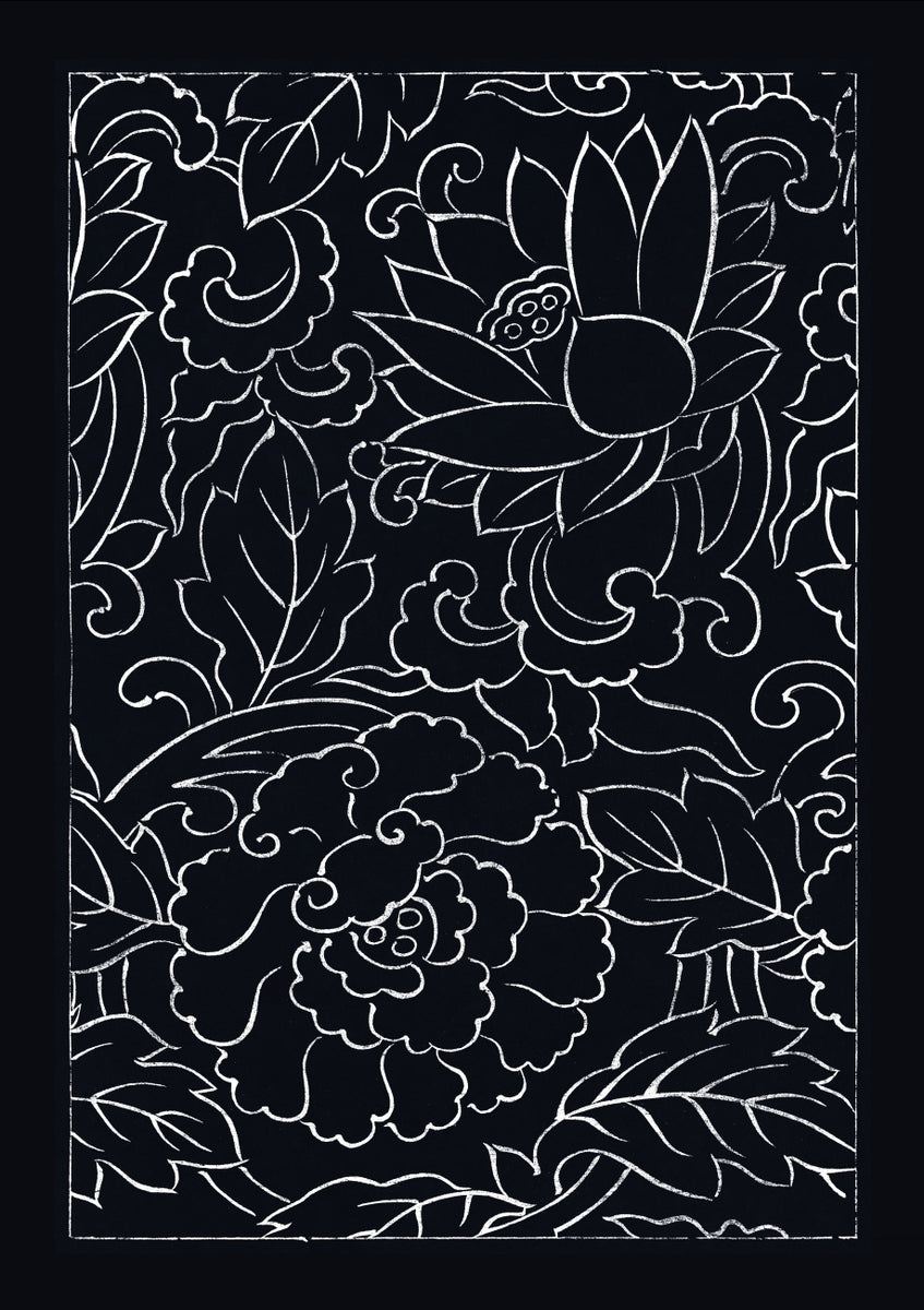 Quadro Vintage Woodblock Flowers Black