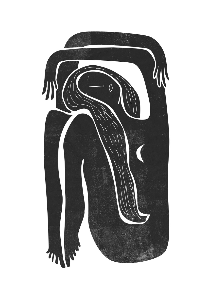 Quadro Woodblock Girl Moon
