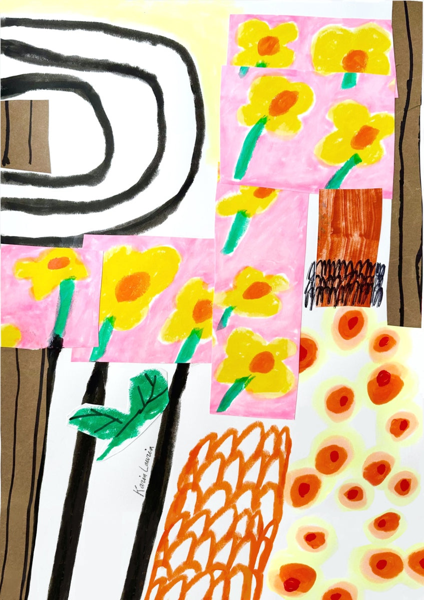 Quadro Yellow And Pink Abstract Floral Collage