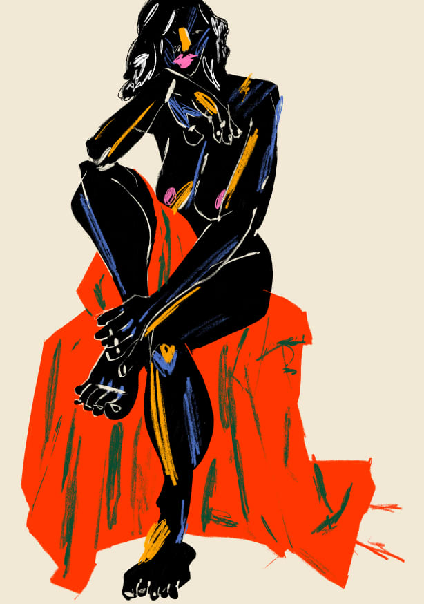 Quadro Woman Resting Her Chin on Her Hand Dark