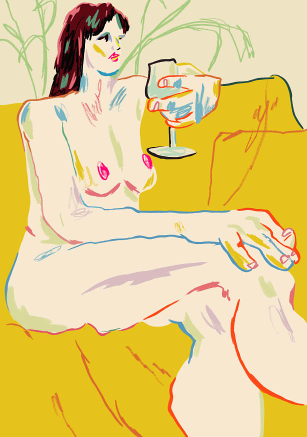 Quadro Girl with a Wineglass By Francesco Gulina