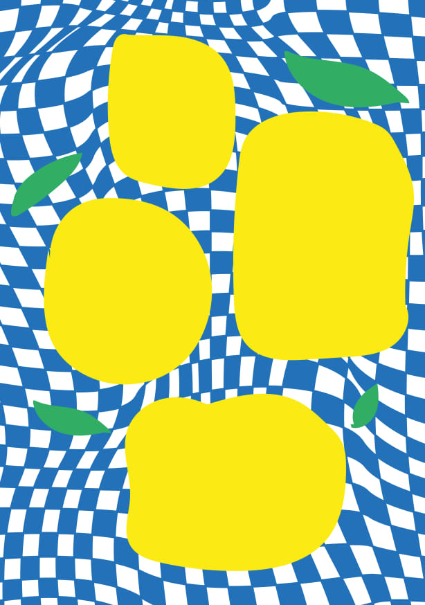 Quadro Checkerboard Pastel Blue Lemons - Obrah | Quadros e Posters para Transformar a Parede