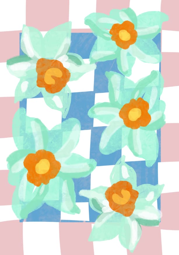 Quadro Daffodils Blue Pink Check - Obrah | Quadros e Posters para Transformar a Parede