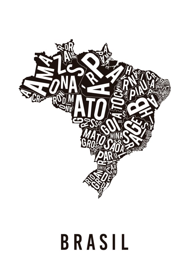 Quadro Mapa Tipográfico Brasil Branco - Obrah | Quadros e Posters para Transformar a Parede