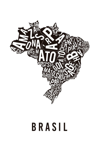 Quadro Mapa Tipográfico Brasil Branco - Obrah | Quadros e Posters para Transformar a Parede