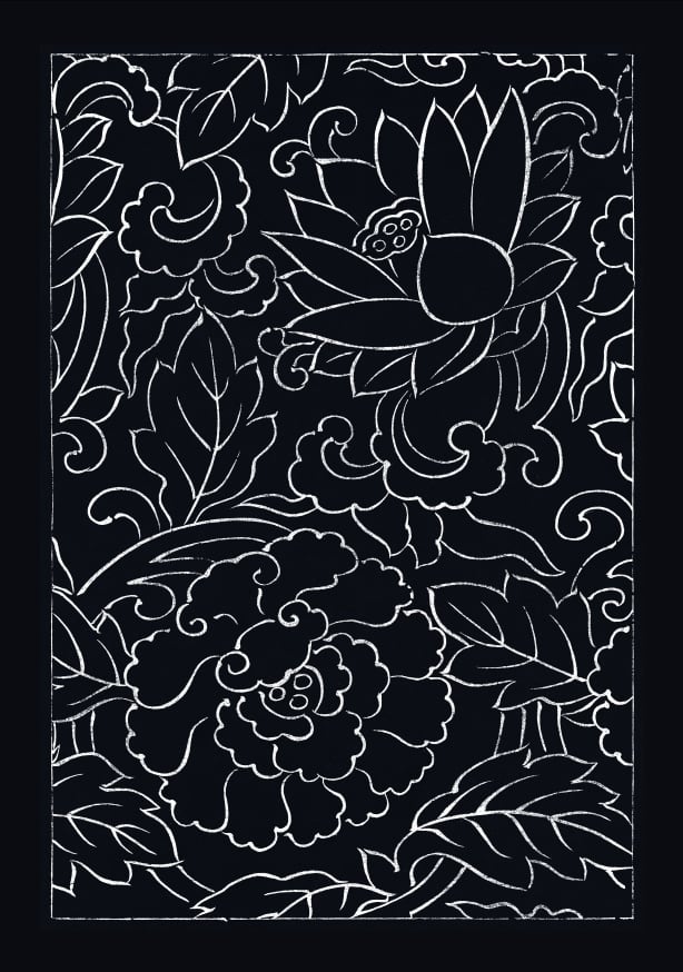 Quadro Vintage Woodblock Flowers Black - Obrah | Quadros e Posters para Transformar a Parede