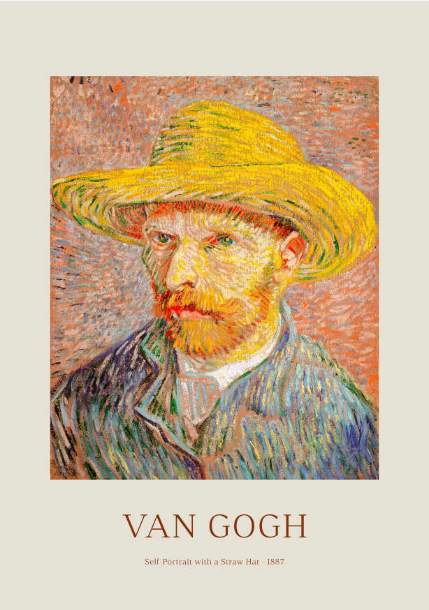 Quadro Self Portrait with a Straw Hat by Van Gogh